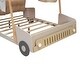 preview thumbnail 7 of 5, Beige Twin Size Solid Wood Car Bed with Included Headboard, Pillow, Ceiling Cloth, and LED Lights for Added Charm