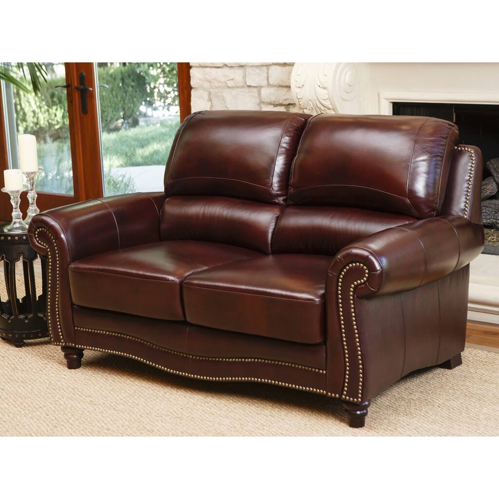 Abbyson Barkley Burgundy Top-Grain Leather Loveseat