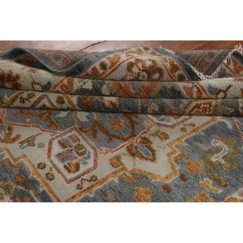 Geometric Grey Heriz Serapi Rug Hand-Knotted Traditional Wool Carpet - 8'1"x 9'11"