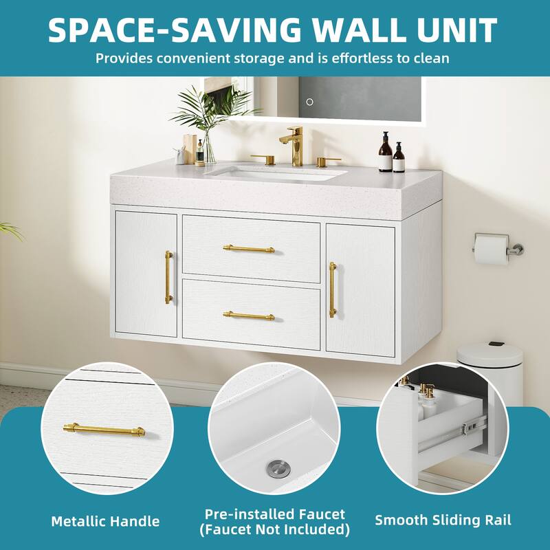Moasis 40"/48" Wide Floating Wall Mounted Bathroom Vanity with 2 Drawers & 2 Storage Cabinet