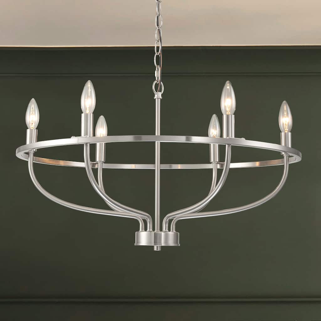 C Cattleya 6-Light Satin Nickel Farmhouse Chandelier Pendant Light - Satin Nickel