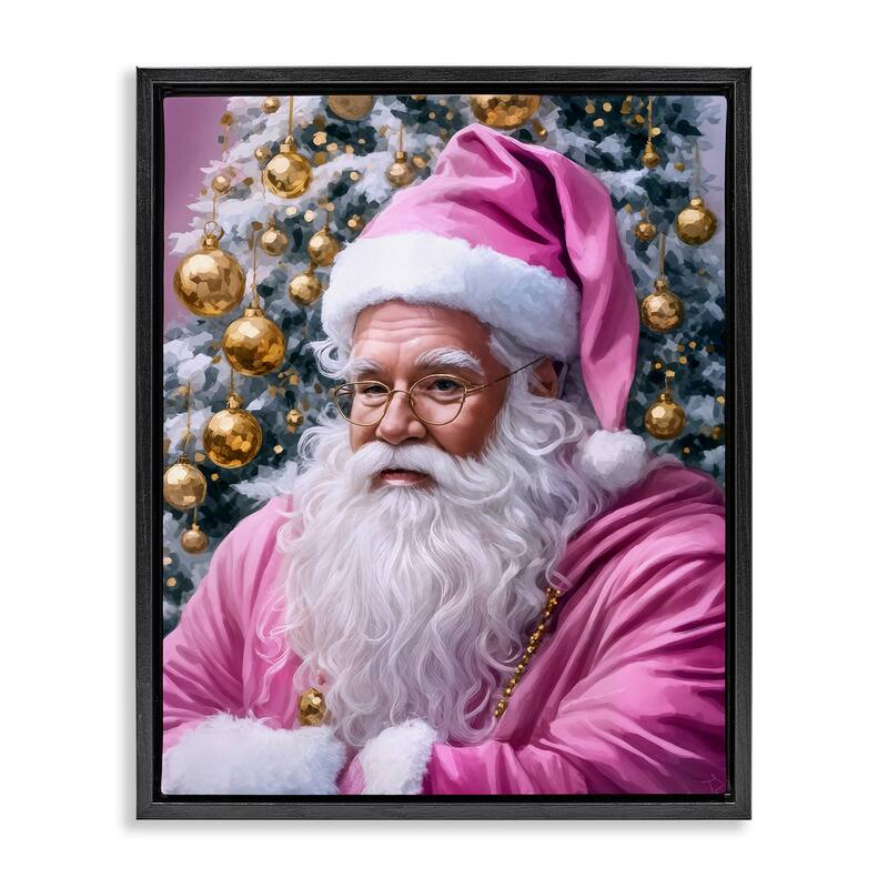 Stupell Traditional Santa in Pink Framed Floater Canvas Wall Art Design By Tabz Jones - 25 x 31 - Black