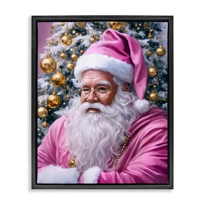Stupell Traditional Santa in Pink Framed Floater Canvas Wall Art Design By Tabz Jones
