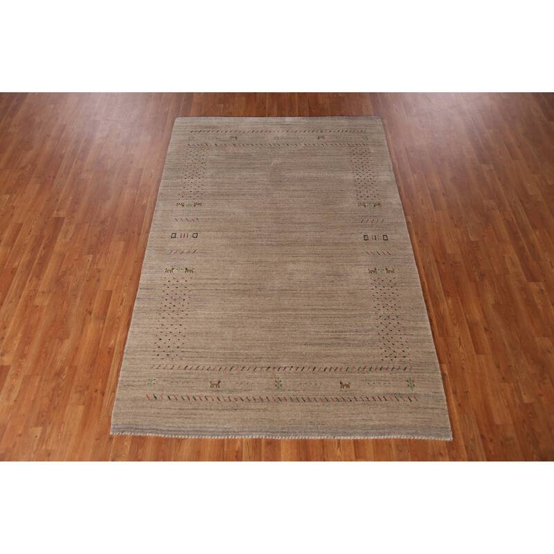 Tribal Gabbeh Indian Rug Hand-Knotted Beige Wool Carpet - 5'2" x 7'9"