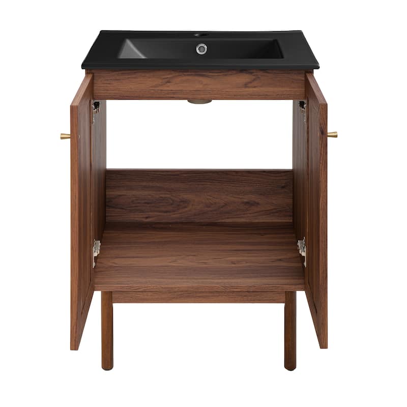 Classe 24 In. Brown Oak Bathroom Vanity With Black Ceramic Sink Top