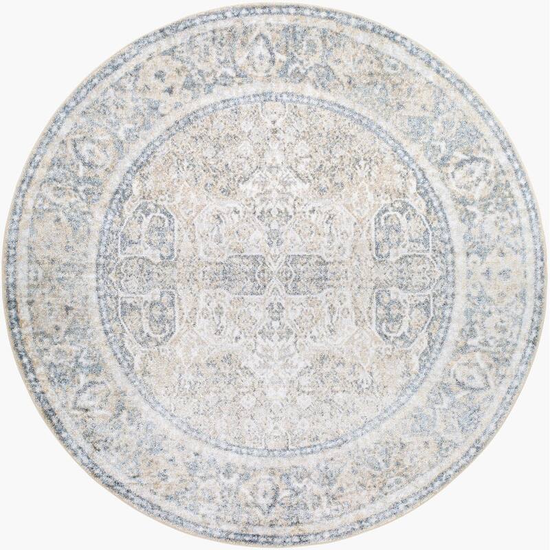 Livabliss Lillian Machine Washable Persian Area Rug - Beige/Blue - 6'7" Round