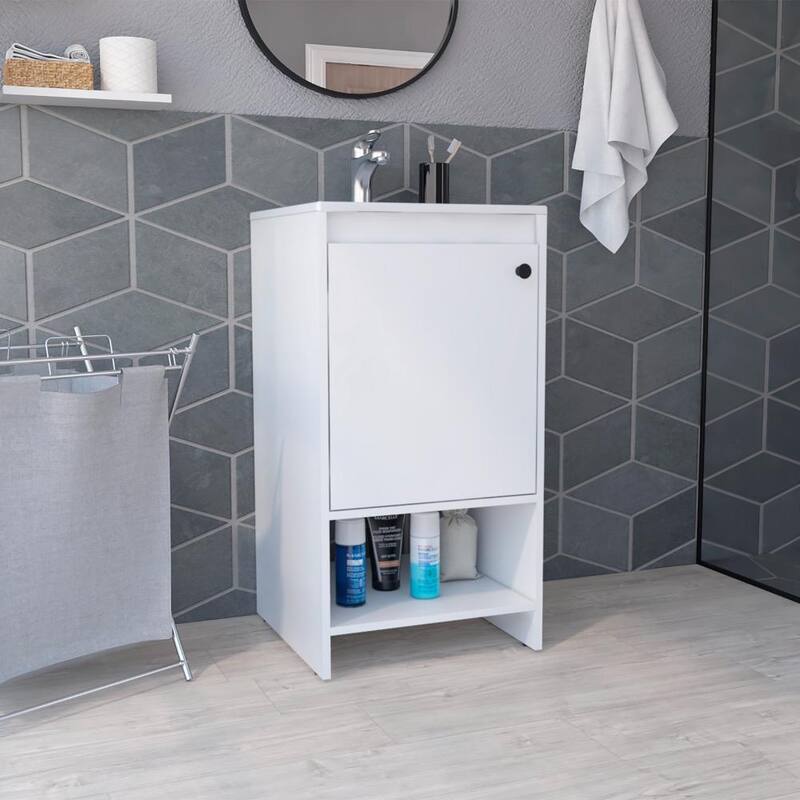 Bathroom Vanity with One Cabinet and Two Shelves, Light Gray, Ideal for Small Spaces and Powder Rooms - 17.7in L Particle Board - 17.7in L White