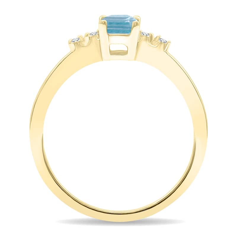 Women's Emerald Cut Aquamarine and Diamond Sparkle Ring in 10K Yellow Gold