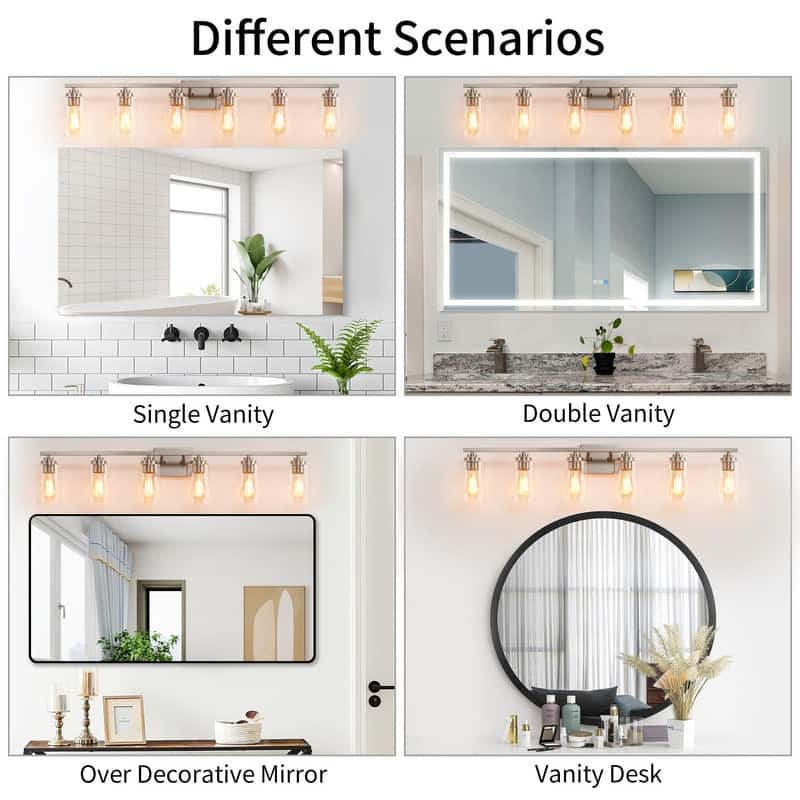 KAWOTI 6-Light Bathroom Vanity Light with Clear Glass Shade