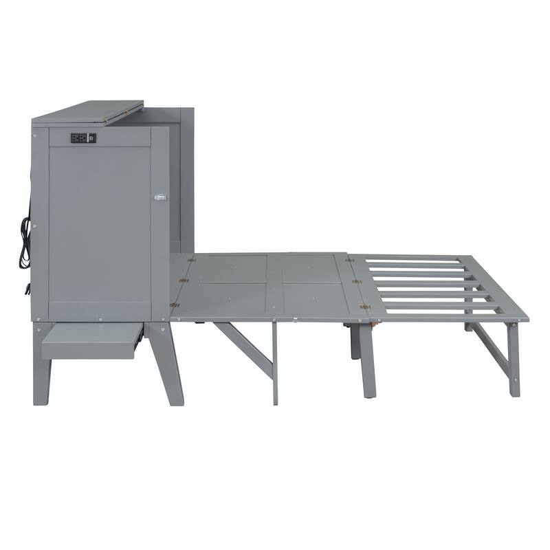 Murphy Bed Platform Bed with USB Port & Removable Shelves On Each Side