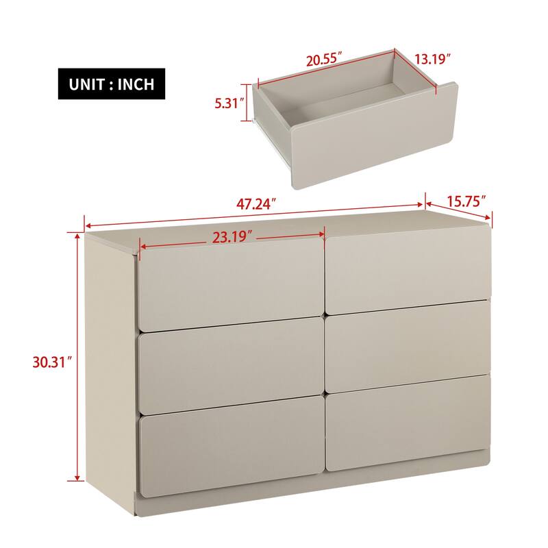 Modern Drawer Dresser Sideboard Desktop Storage Cabinet with 6 Drawers, for Dining Room Living Room Bedroom Kitchen Corridor