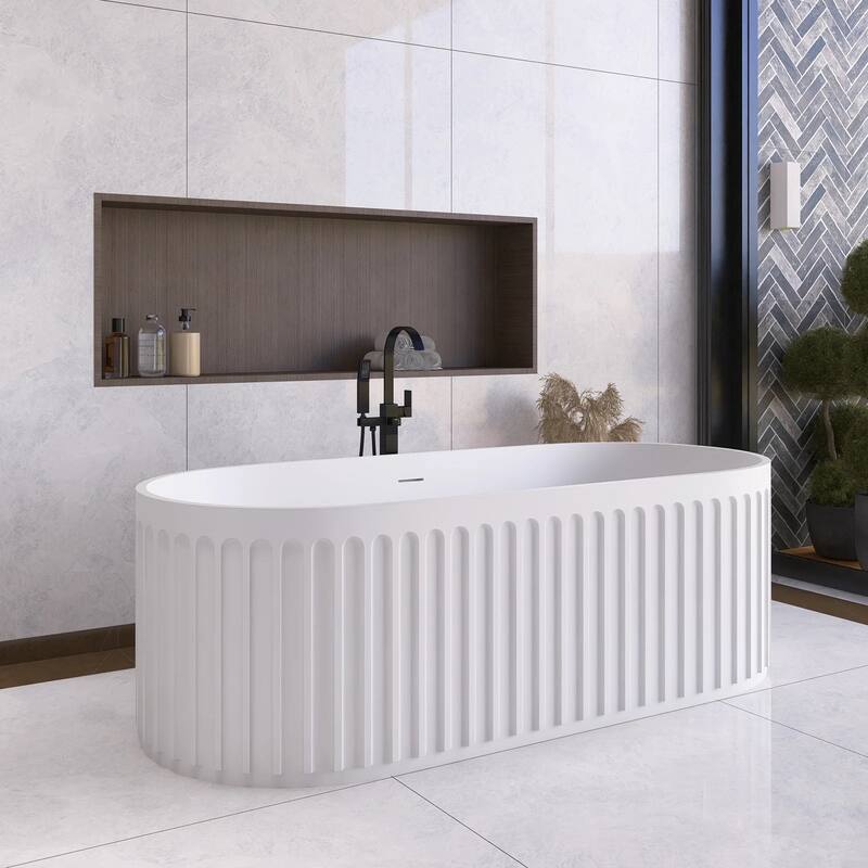 67 in. x 29.5 in. Solid Surface Freestanding Soaking Bathtub with Overflow and Drain Matte White
