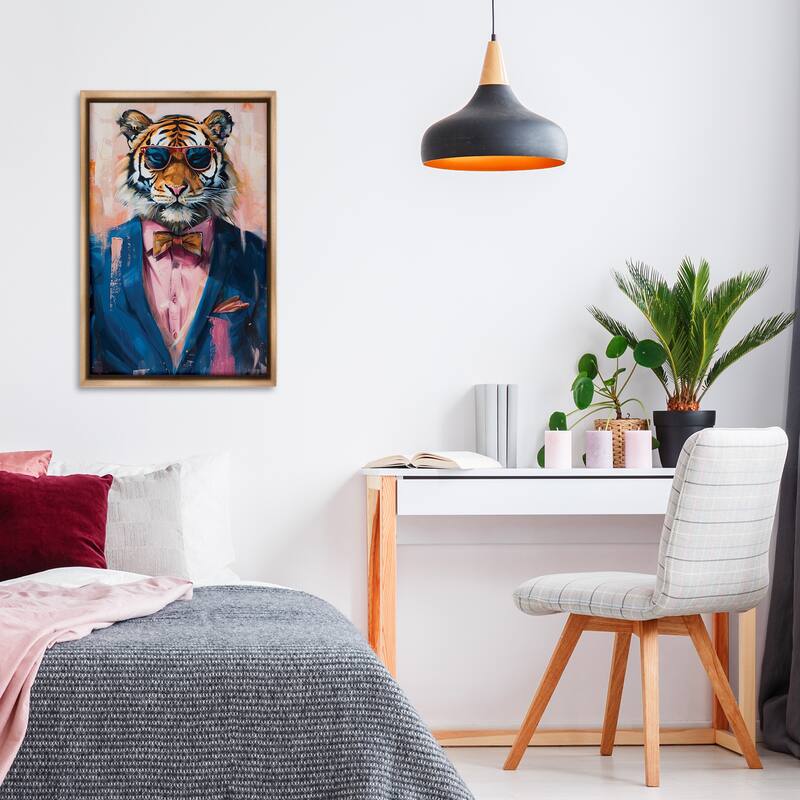 Stupell Suited Tiger Modern Fashion Framed Floater Canvas Wall Art Design By LSR Design Studio