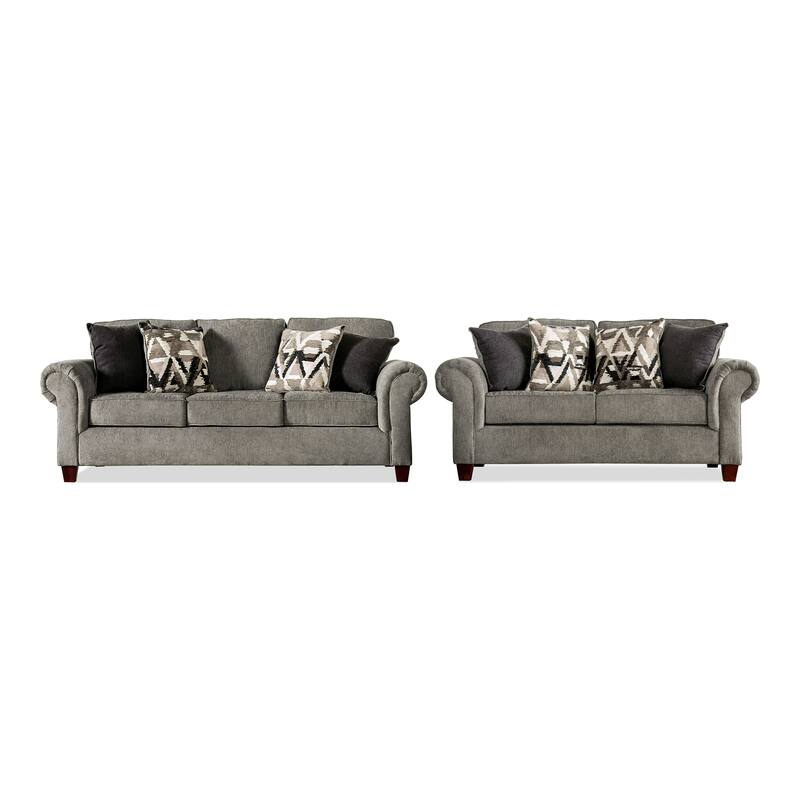 Mecia Transitional Chenille Rolled Arms 2-Piece Sofa Set by Furniture of America