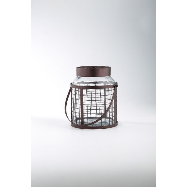 8.5" Clear and Brown Handblown Glass Jar with Holder - N/A