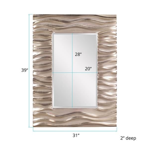 Allan Andrews Warm Silver Deep Textured Wave Rectangular Framed Wall Mirror