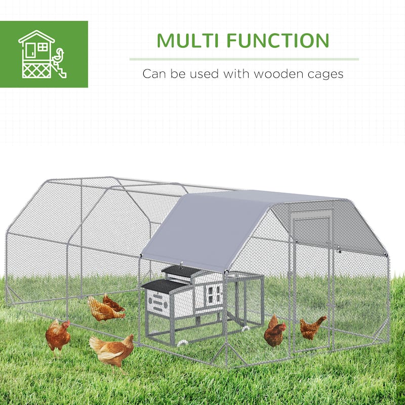 Large Metal Chicken Coop with Shady Roof and Lockable Door Walk-in Poultry Run for 15-18 Hens