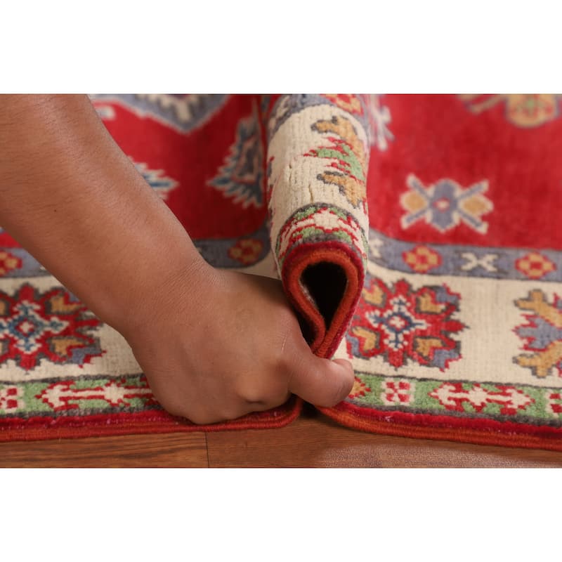 Red Kazak Oriental Accent Rug Hand-Knotted Wool Carpet - 3'5" x 4'11"