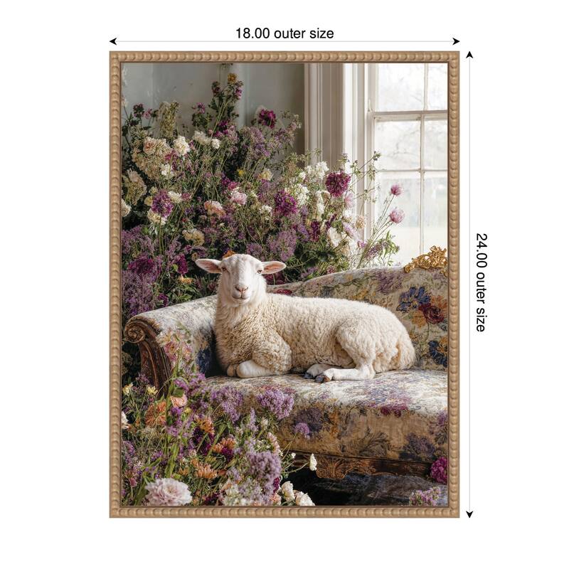 Kate and Laurel Cute Sheep in Romantic Flowers by Michael Schauer Framed Canvas Wall Art Print