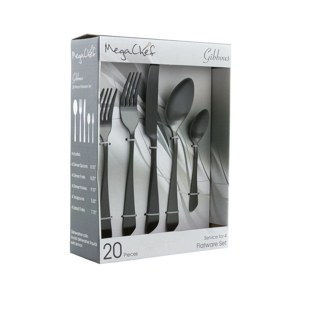 VeSteel 30 Piece Matte Black Silverware Set, Stainless Steel Flatware Set  Service for 6, Metal Cutlery Eating Utensils Tableware Includes