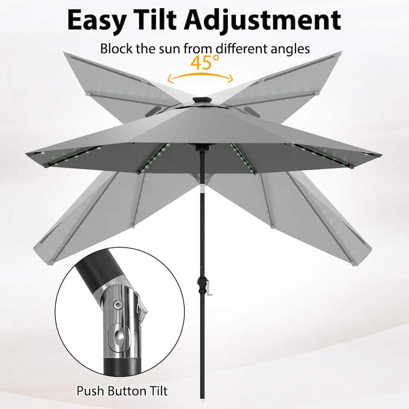 Costway 10 FT Solar Patio Umbrella with 96 LED Lights 35° Adjustable