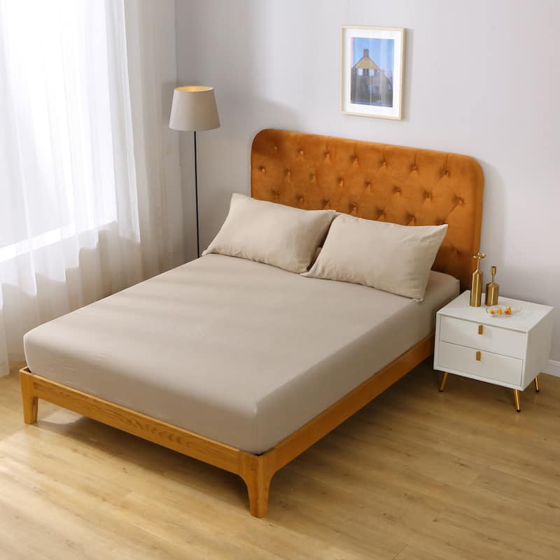 Highland Feather 100% Ultra Soft French Linen Fitted Sheet Set - 1 Fitted Sheet & 2 Pillowcases