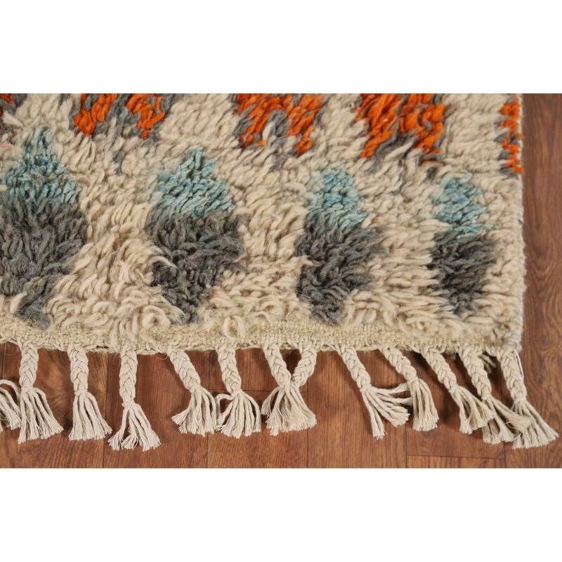Hand Knotted Oriental 100% Wool Carpet Modern All-Over Beige & Ivories Moroccan Runner Rug - 6' 6'' X 3' 3''