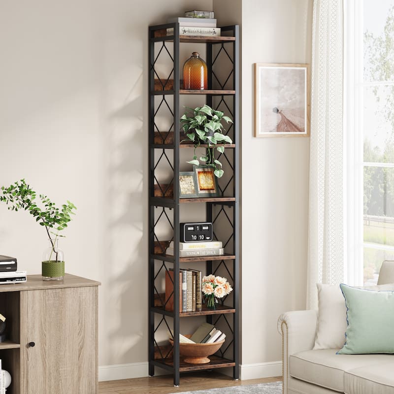 78.7 Inch Extra Tall Narrow Bookshelf, 7 Tier Corner Bookcase