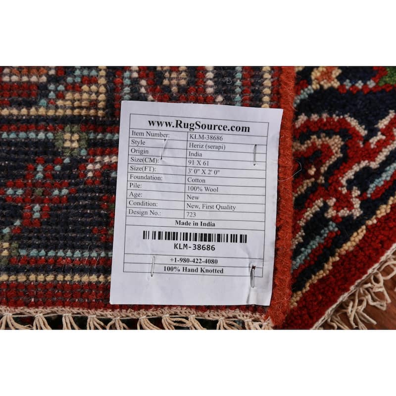 Hand Knotted Oriental 100% Wool Carpet Traditional Medallion Oranges & Rust Heriz (serapi) Area Rug - 3' 0'' X 2' 0''