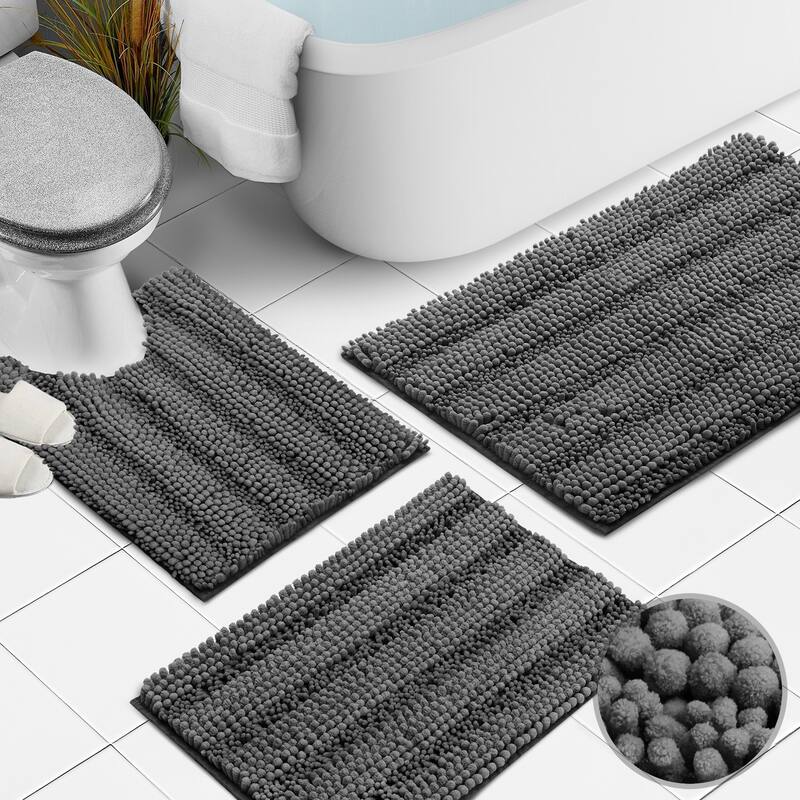 Clara Clark Chenille Extra Soft and Absorbent Bath Mat - Non Slip Fast Drying Bath Rug Set