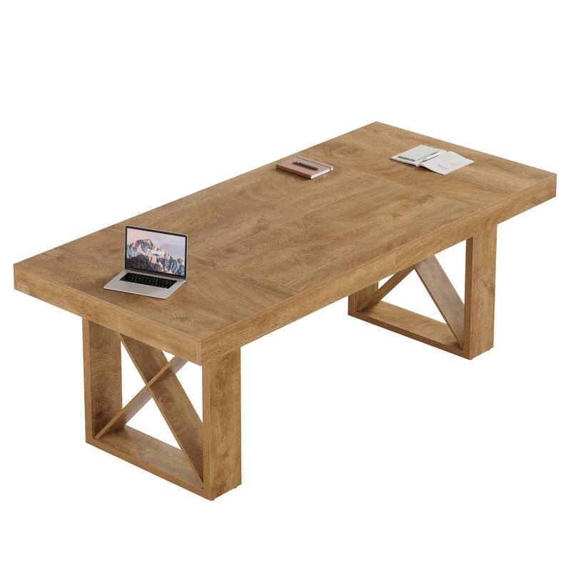 63-Inch Long Wood Conference Table, Simple Meeting Desk for Home Office & Small Team Gatherings