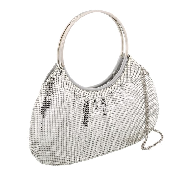 Scheilan Silver Metal Mesh Crystal Embellished Clutch - 12-5-1