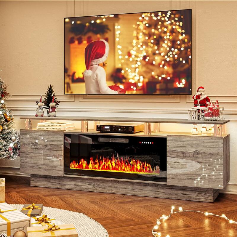 BOSSIN 70 Fireplace TV Stand with 36 Electric Fireplace - Grey