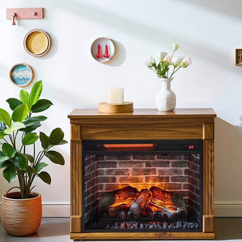 28/32/35/48" Electric Fireplace Mantel Heater w/ LED Flame Remote Timer Dark Oak/Brown/White