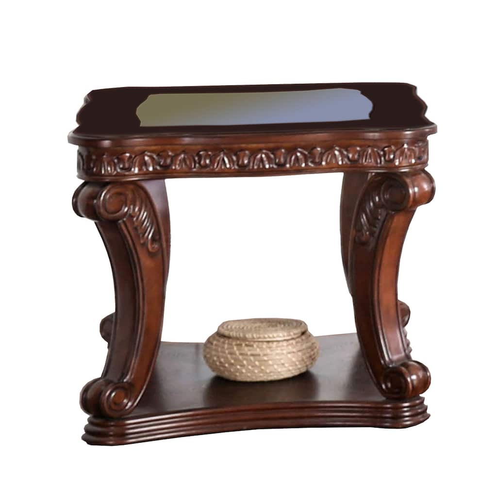 26 in. Brown Rectangle Wood End Table with Cabriole Legs