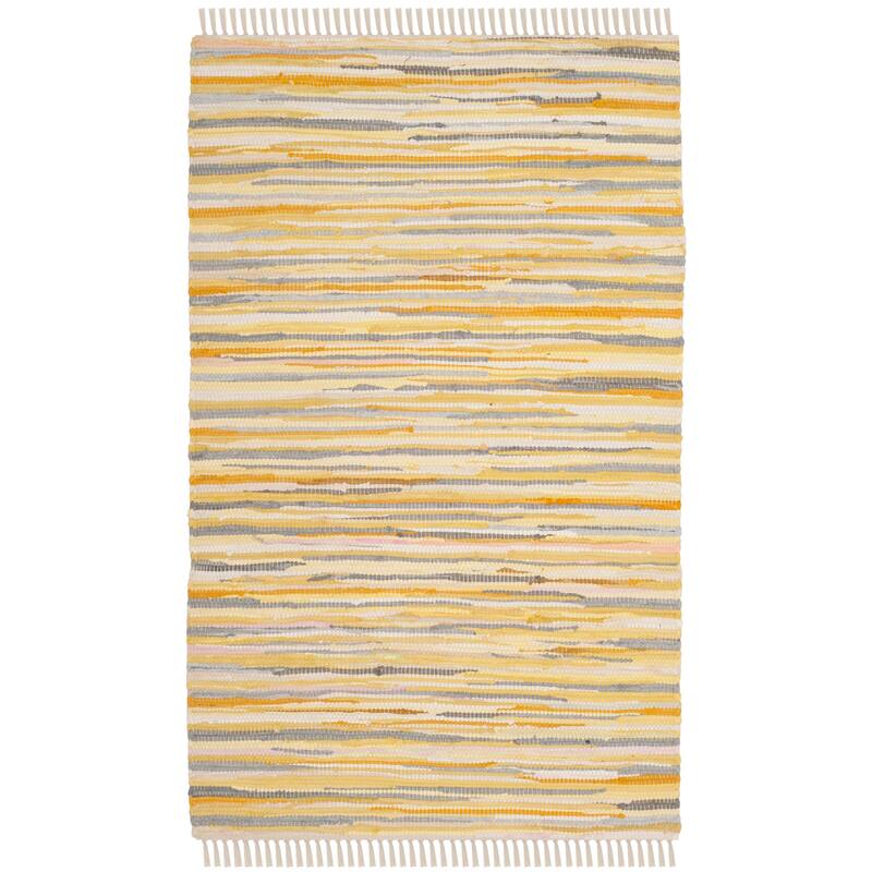 SAFAVIEH Handmade Rag Rug Nya Casual Stripe Cotton Rug - 2'6" x 4' - Gold/Multi