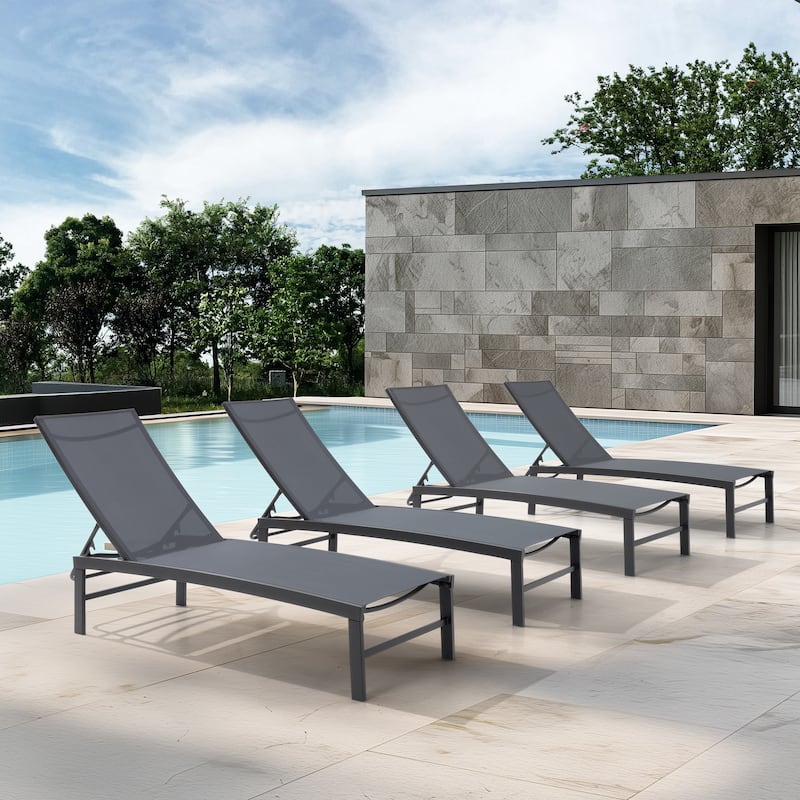 Pellebant Outdoor Patio Adjustable Chaise Lounge Chairs - N/A - Dark Grey - Set of 4