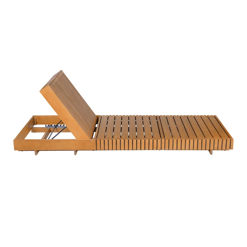 Roomfitters Outdoor Chaise Lounge Chair with Slatted Acacia Wood Frame and Adjustable Backrest for Patio Poolside, Copper + Teak