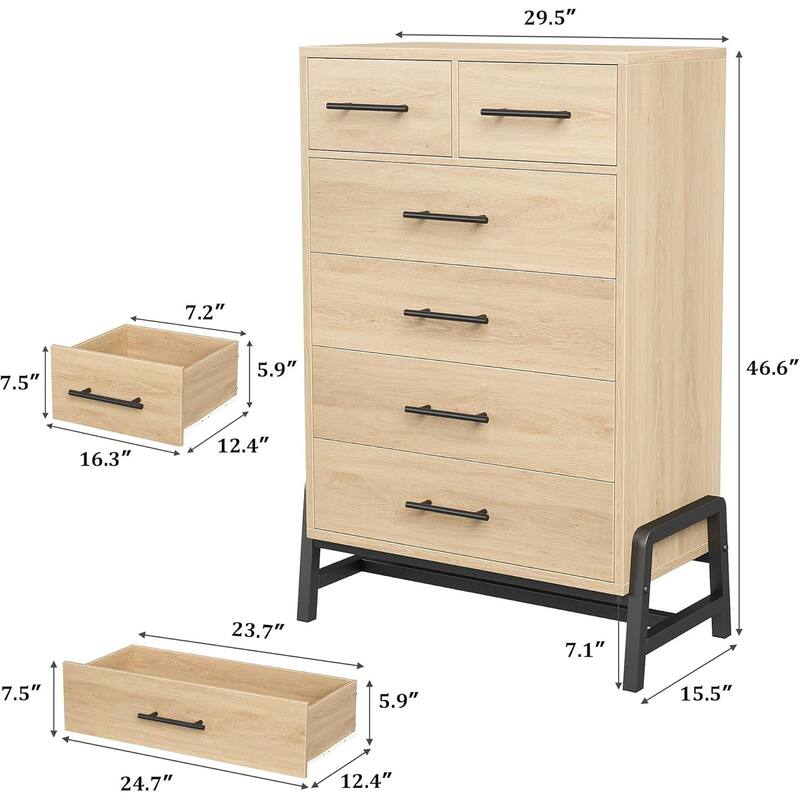 6 - Drawer Dresser for Bedroom, 46.6" Tall Dresser, Tall Drawer with Storage Freestanding