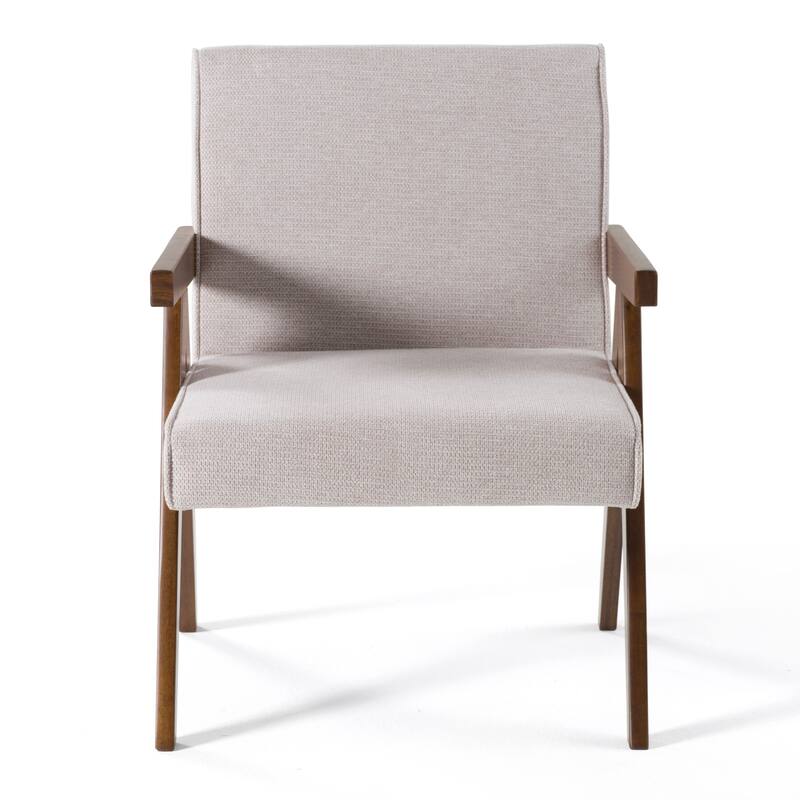 Modrest Joseline Modern Beige Fabric & Walnut Accent Chair (Set of 2)