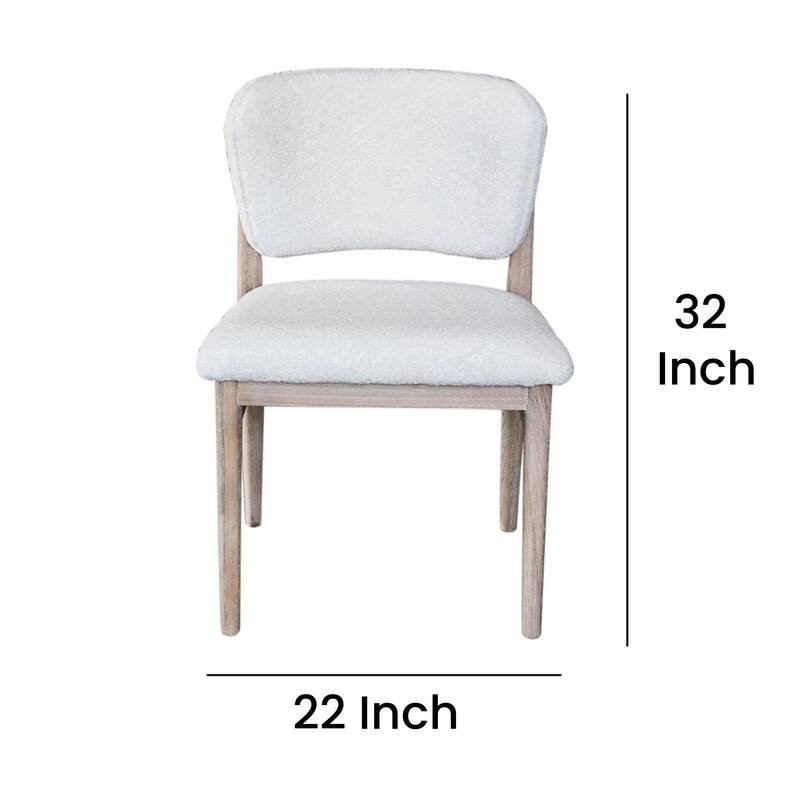 Dining Side Chair Set of 2, Plush White, Open Back, Natural Gray Wood