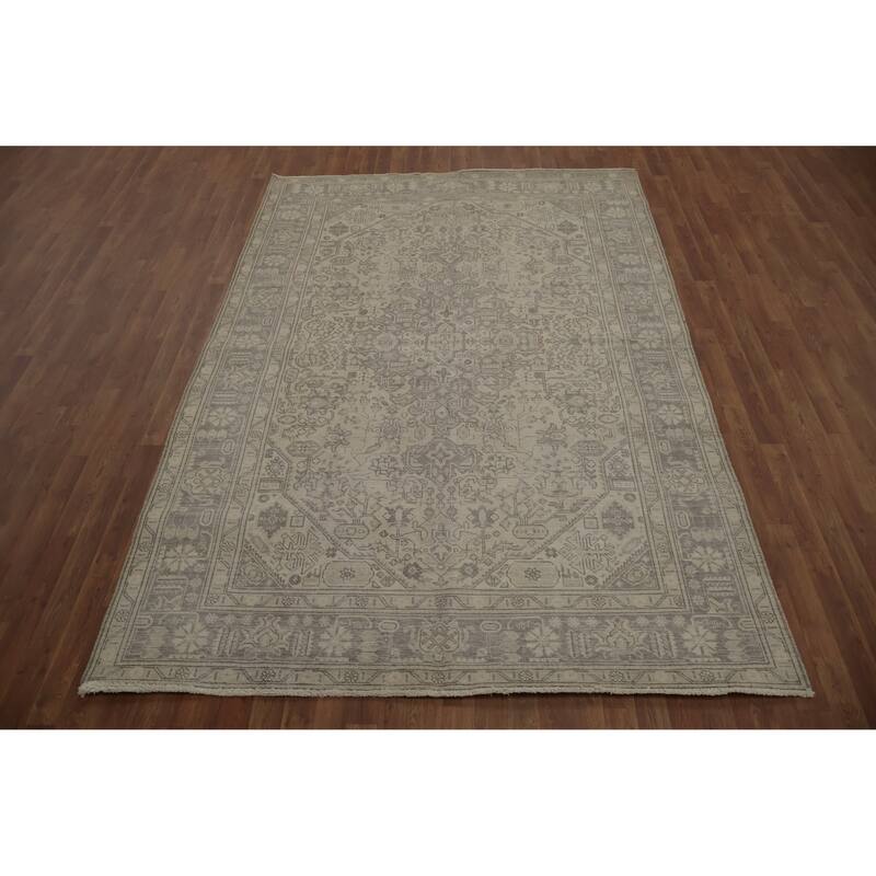 Hand Knotted Oriental 100% Wool Carpet Traditional Floral Beige & Ivories Tabriz Area Rug - 9' 8'' X 6' 5''