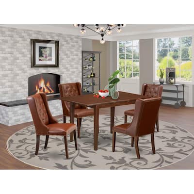 5-Piece Mahogany Finish Solid Wood Top Button Tufted Dining Room Set (Seats-4)