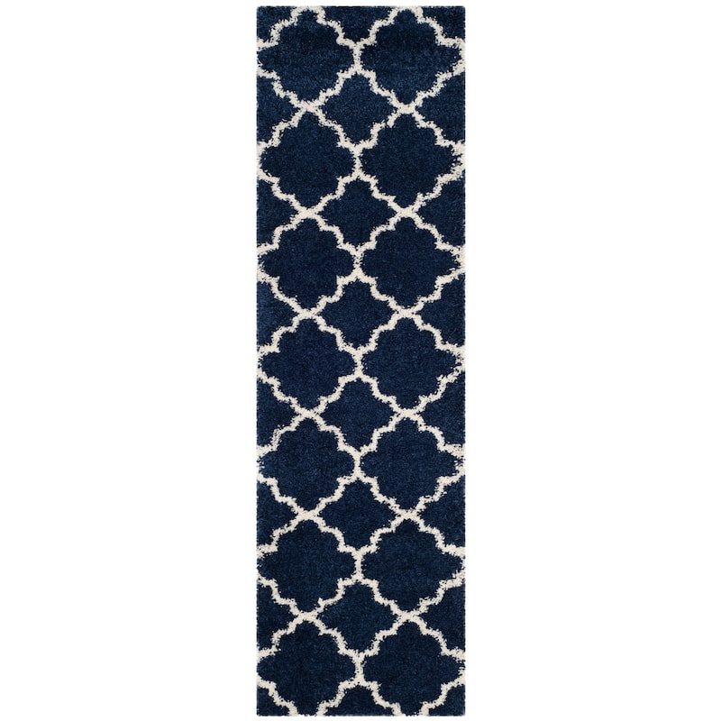 SAFAVIEH Hudson Shag Jeryl Glam Trellis 2-inch Area Rug - 2'3" x 10' Runner - Navy/Ivory