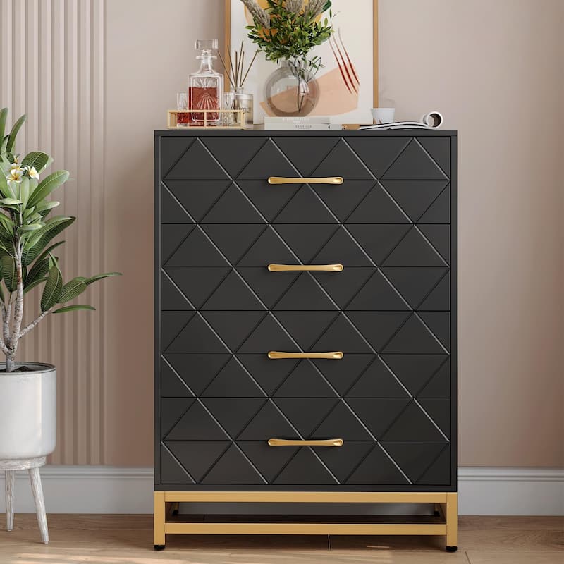 Chest of 4 Drawers Dresser with Metal Handle - Black