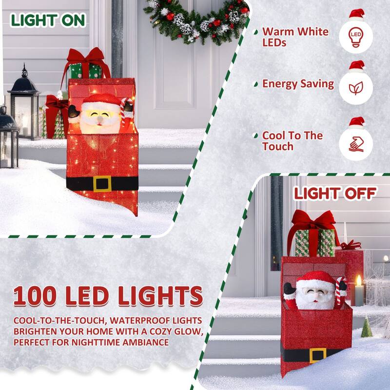 VEIKOUS 3D Pre-Lit Animated Santa Claus Sign, Lighted Holiday Display with 100 LED Lights, Outdoor/Indoor Christmas Decoration
