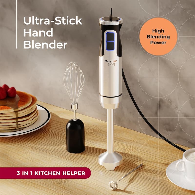 Mueller Immersion Blender Handheld - 8 Speed Stainless Steel Electric Hand Blender, 3 in 1 Emulsion Blender with Turbo Mode