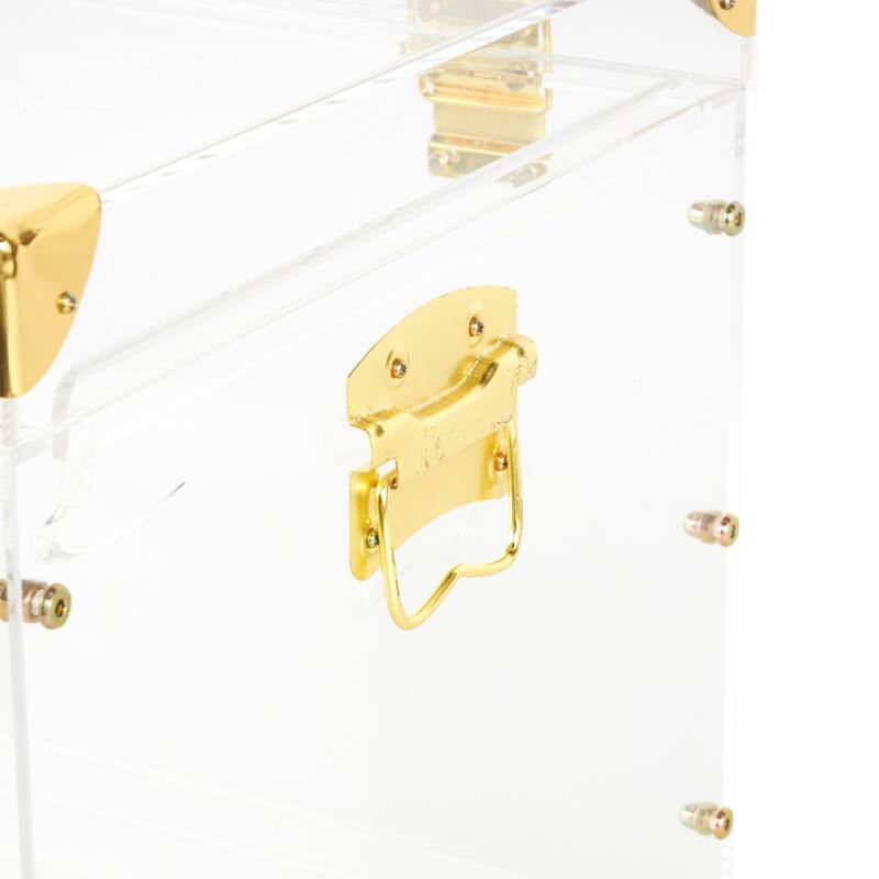 Acrylic Plastic Storage Trunk with Gold Metal Hardware and Studded Details - Set of 3 Clear - Roche River Decor