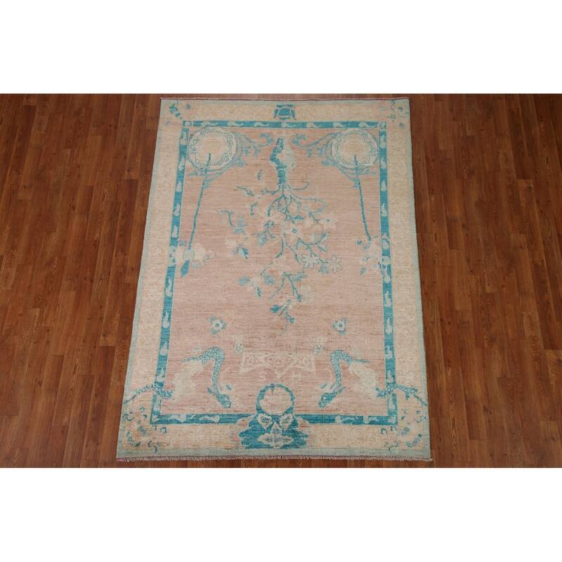 Vegetable Dye Oushak Oriental Area Rug Hand-knotted Wool Carpet - 4'11"x 6'11"