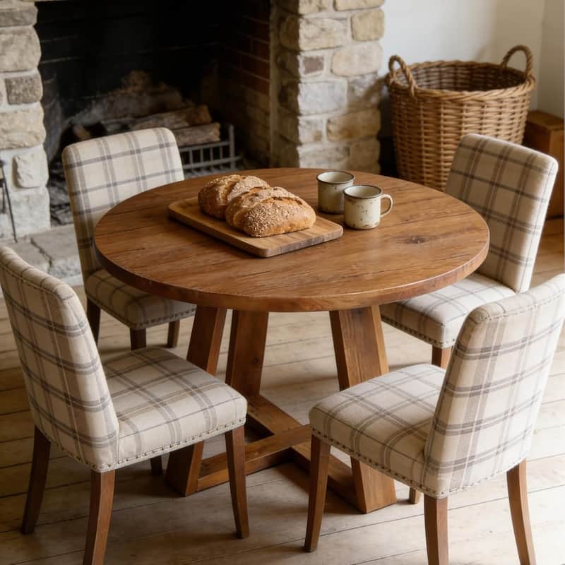 47.2" Solid Wood Round Dining Table, Farmhouse Kitchen Table for 4-6 - 47.2"D x 47.2"W x 29.9"H